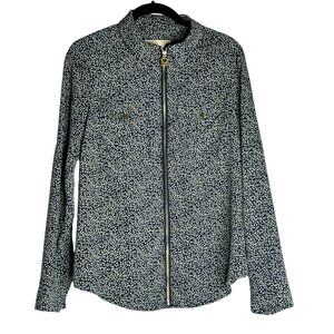 Michael Michael Kors Womens Floral Print Button-Up Blouse size medium NAVY BLUE